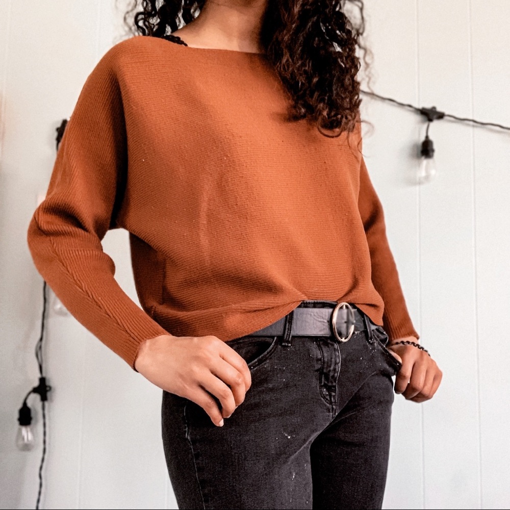 SOLD || Rust Boat Neck Boho Sweater